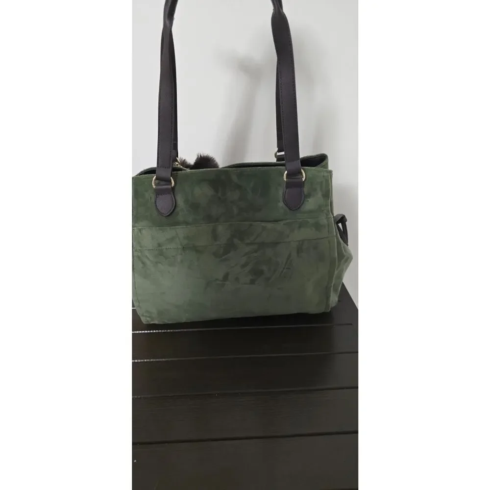 Juicy Couture Green Velour Crown Tote Bag Purse Shoulder Handbag Pom Pom NWT